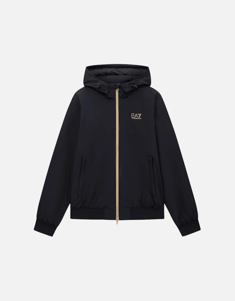 Technical Fabric hooded Black/Gold Bomber Jacket
