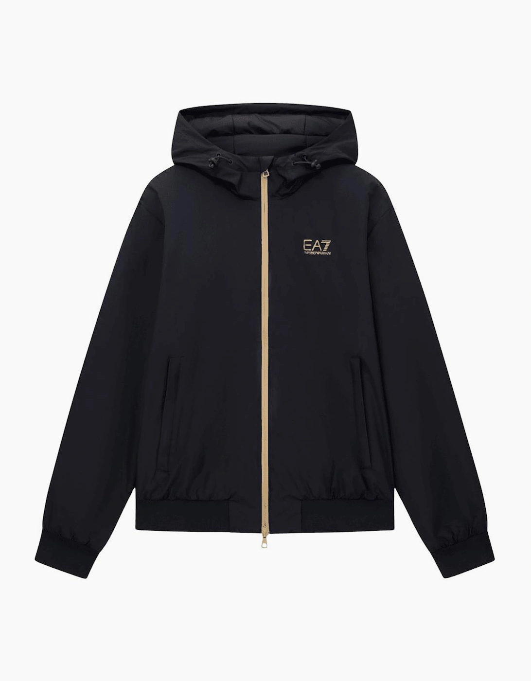 EA7 Men's Technical Fabric hooded Black/Gold Bomber Jacket - Size: 42/Regular