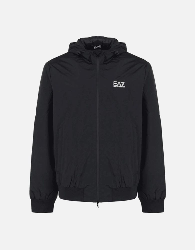 Technical Fabric hooded Black Bomber Jacket