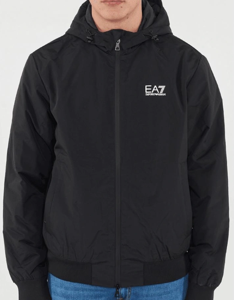 Technical Fabric hooded Black Bomber Jacket