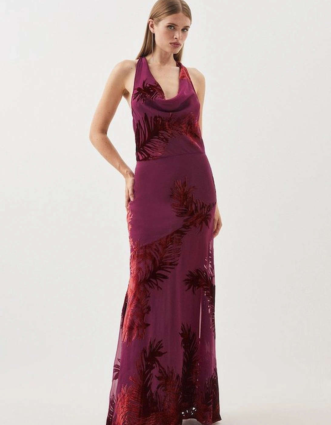 Feather Devore Halter Neck Woven Midi Dress, 5 of 4