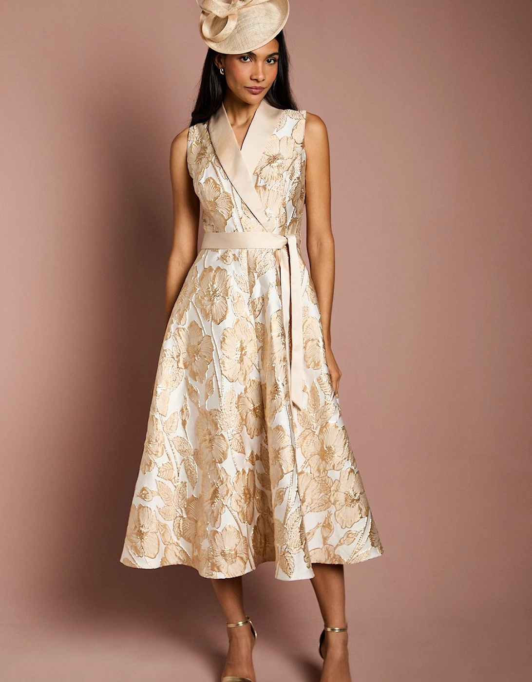 Sleeveless Tux Jacquard Fit And Flare Midi Dress, 2 of 1