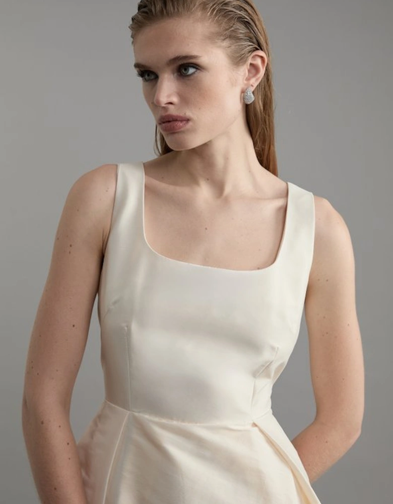 Taffeta Full Skirt Tailored Midi Dress