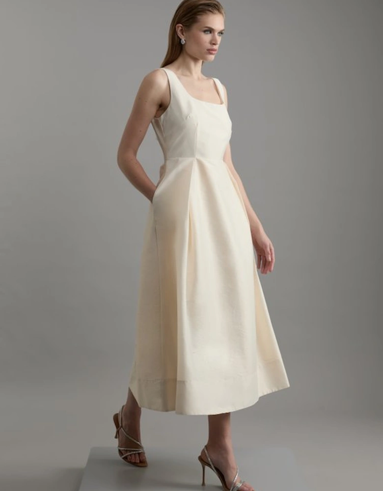 Taffeta Full Skirt Tailored Midi Dress