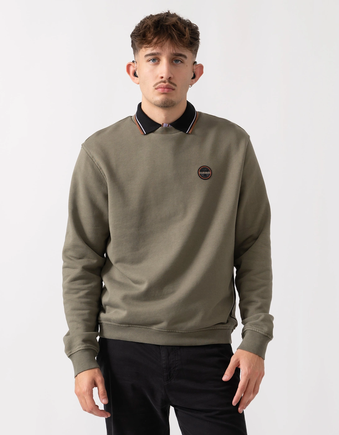 Badge Mens Crew Neck Sweatshirt - Tea Leaf G0A, 6 of 5
