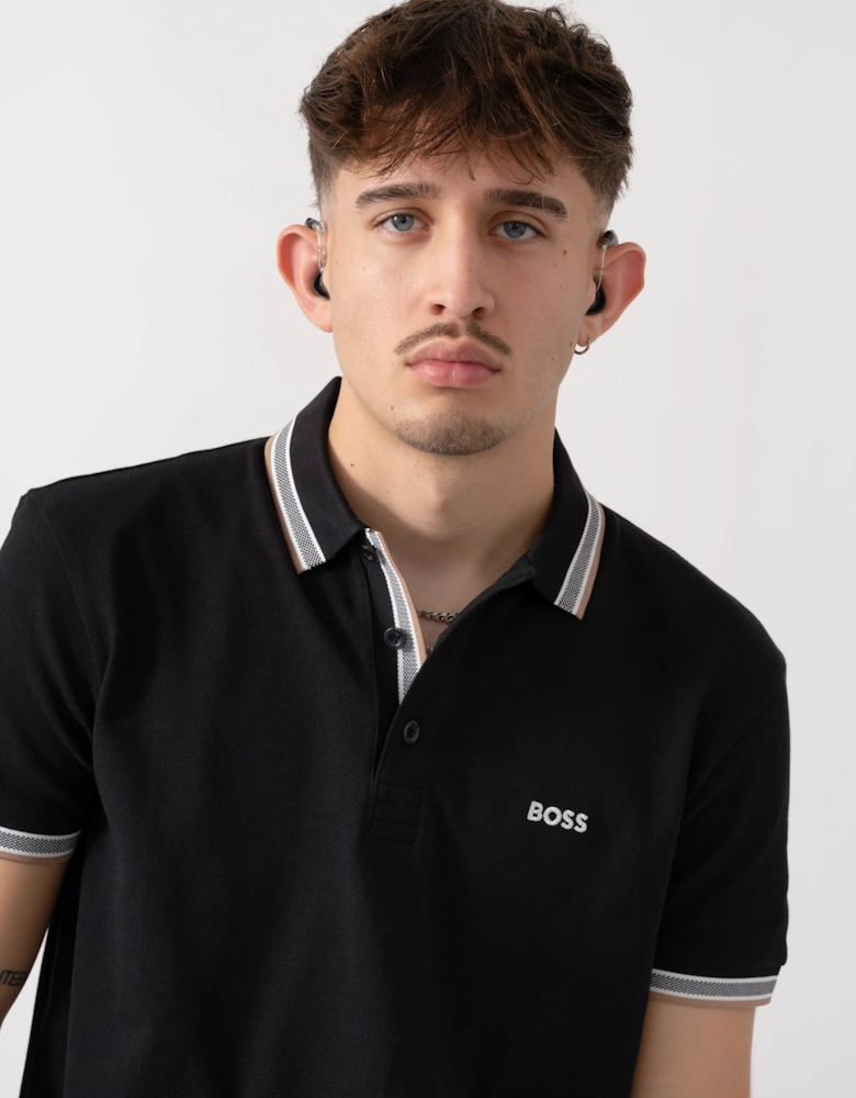 BOSS Green Paddy Mens Cotton-Piqué Polo Shirt with Contrast Logo - Grey 020
