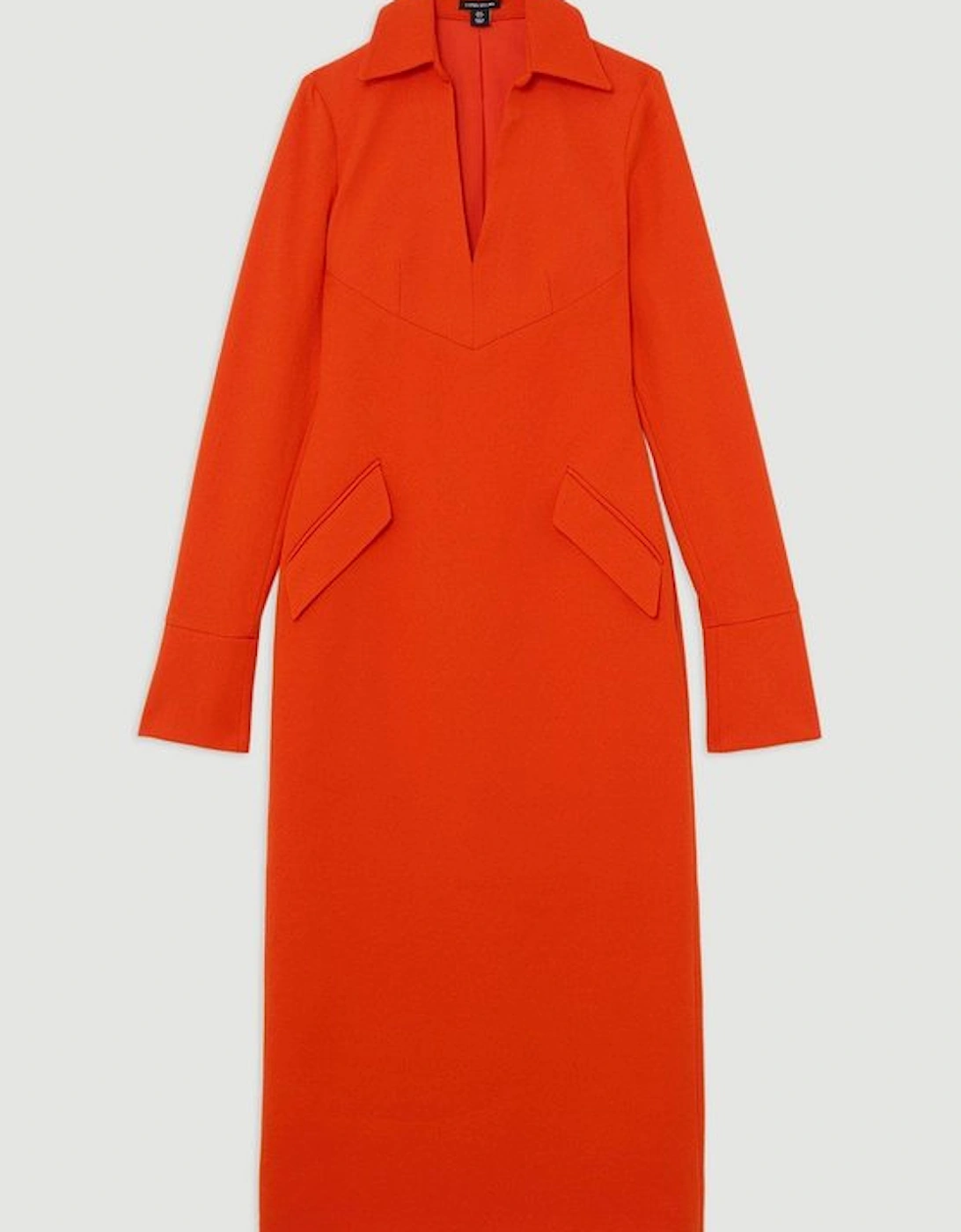 Structured Crepe Tailored Collared Pencil Maxi Dress