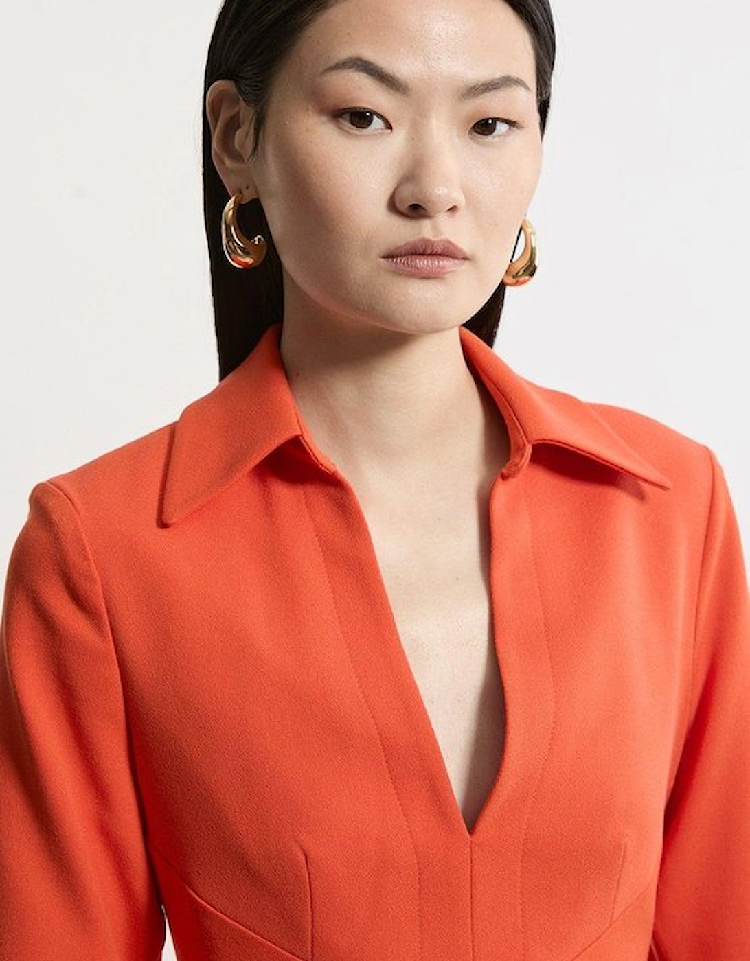 Structured Crepe Tailored Collared Pencil Maxi Dress