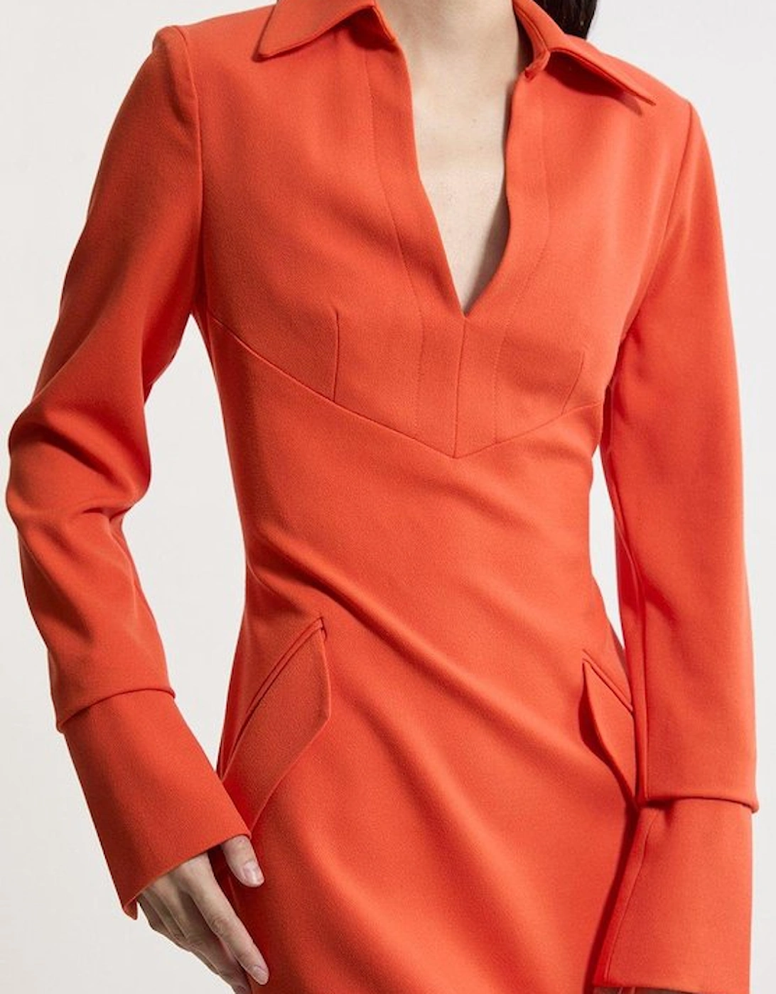 Structured Crepe Tailored Collared Pencil Maxi Dress