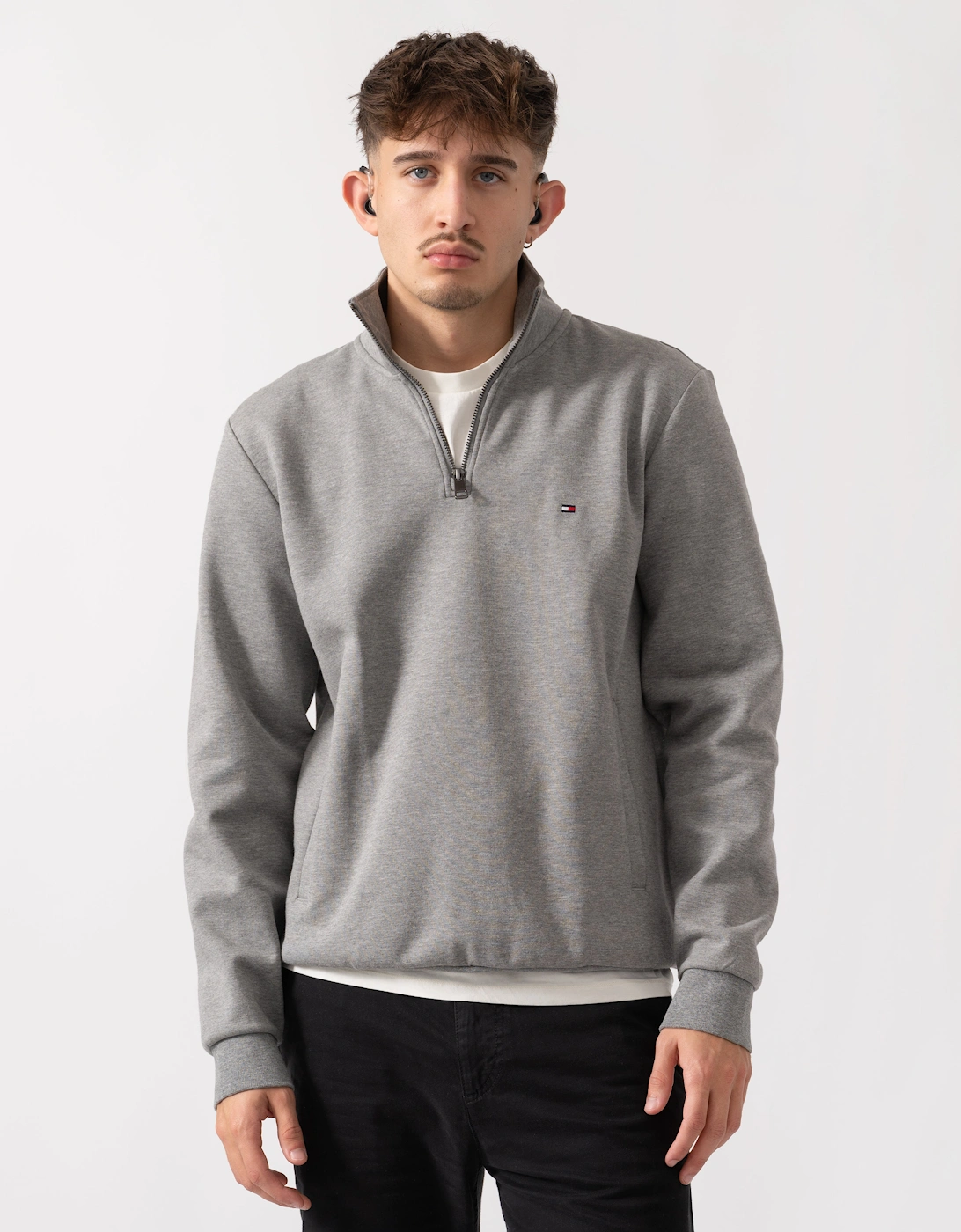Men's Tommy Hilfiger Essential Intechno Mens Half Zip Sweatshirt - Medium Grey Heather - Size: 38