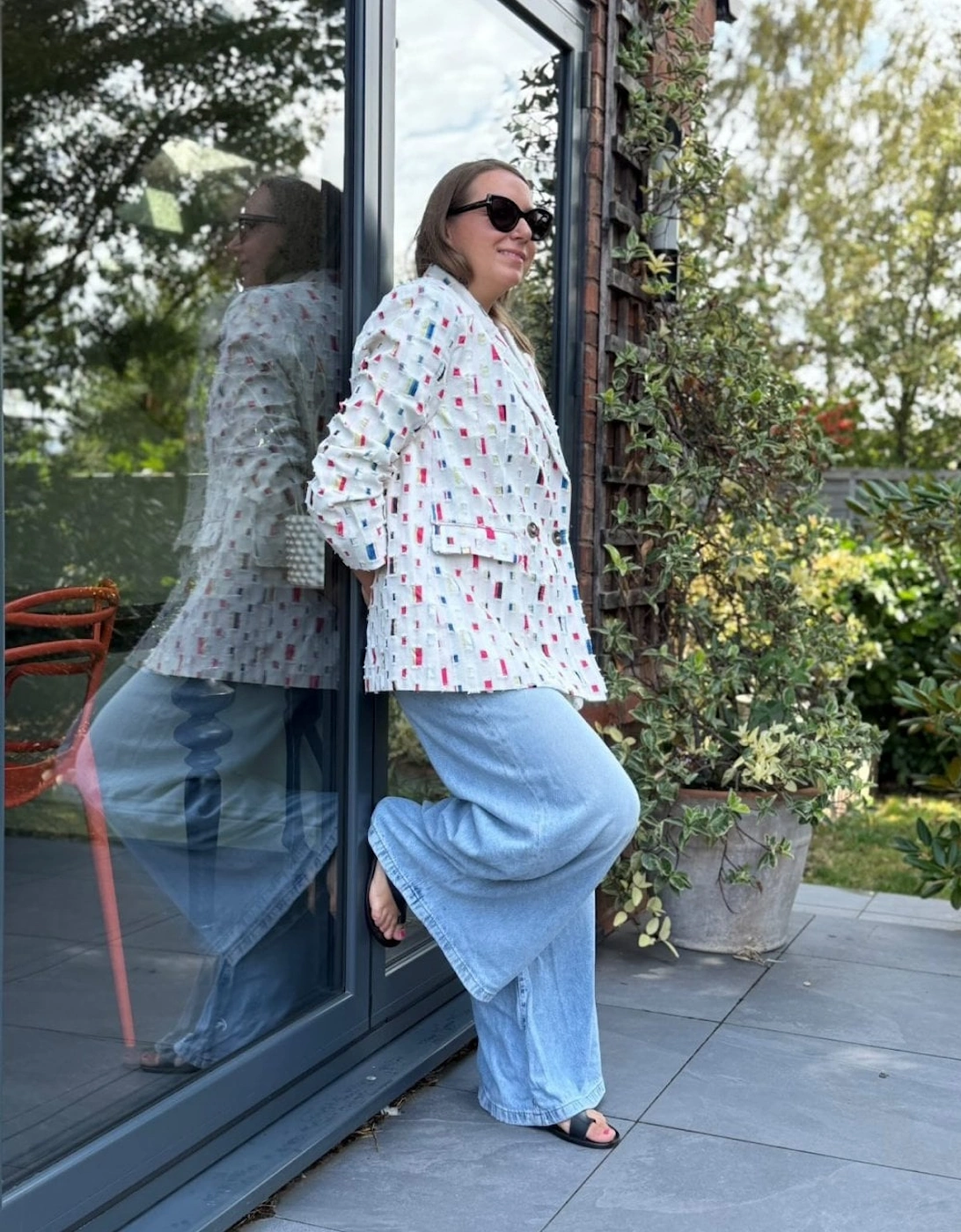 Eco Cotton Denim Geometric Trench Blazer