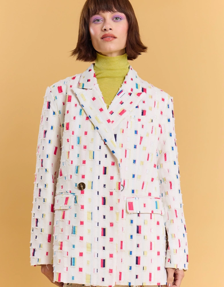 Eco Cotton Denim Geometric Trench Blazer