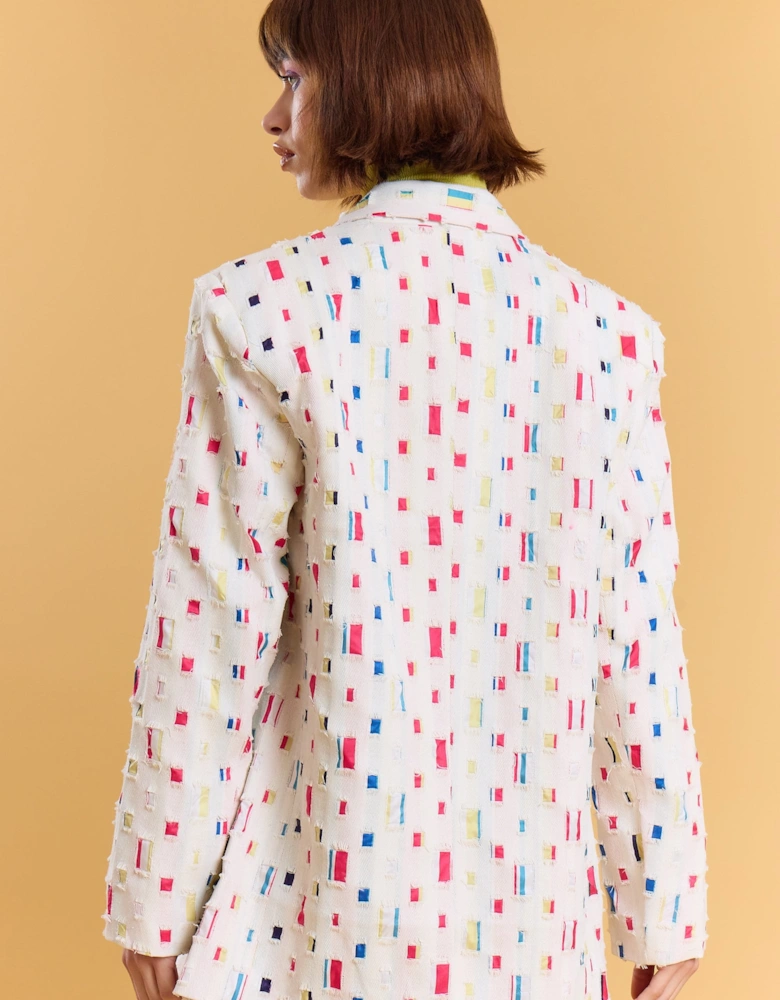 Eco Cotton Denim Geometric Trench Blazer