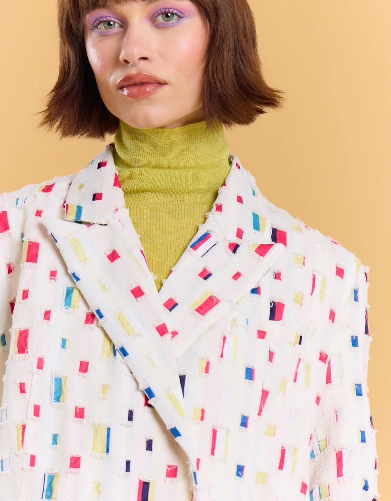 Eco Cotton Denim Geometric Trench Blazer