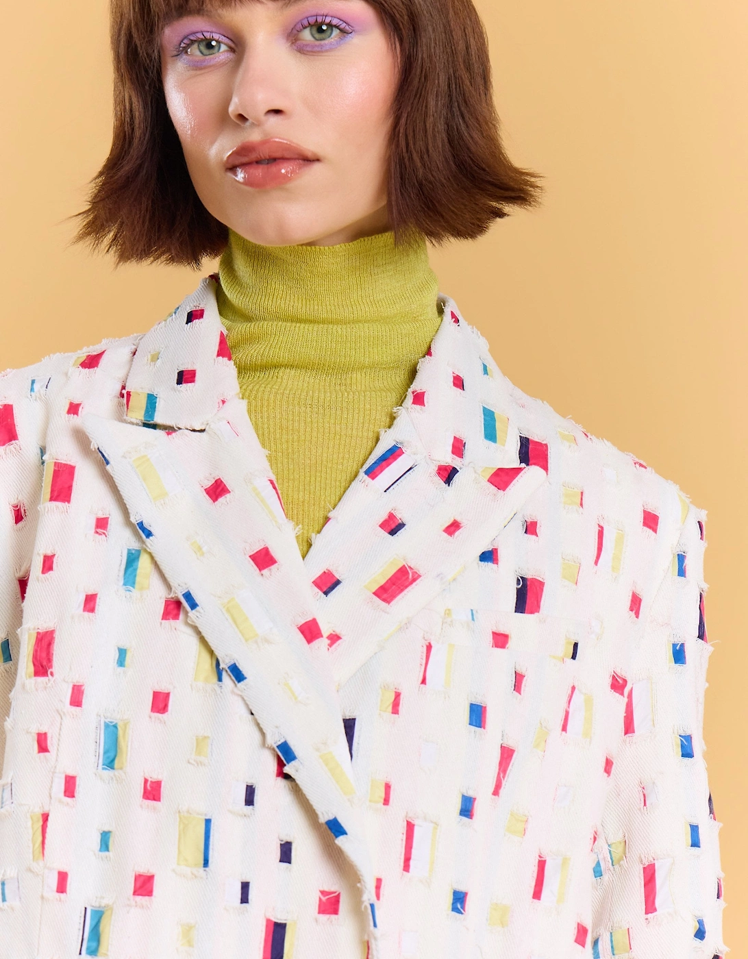 Eco Cotton Denim Geometric Trench Blazer