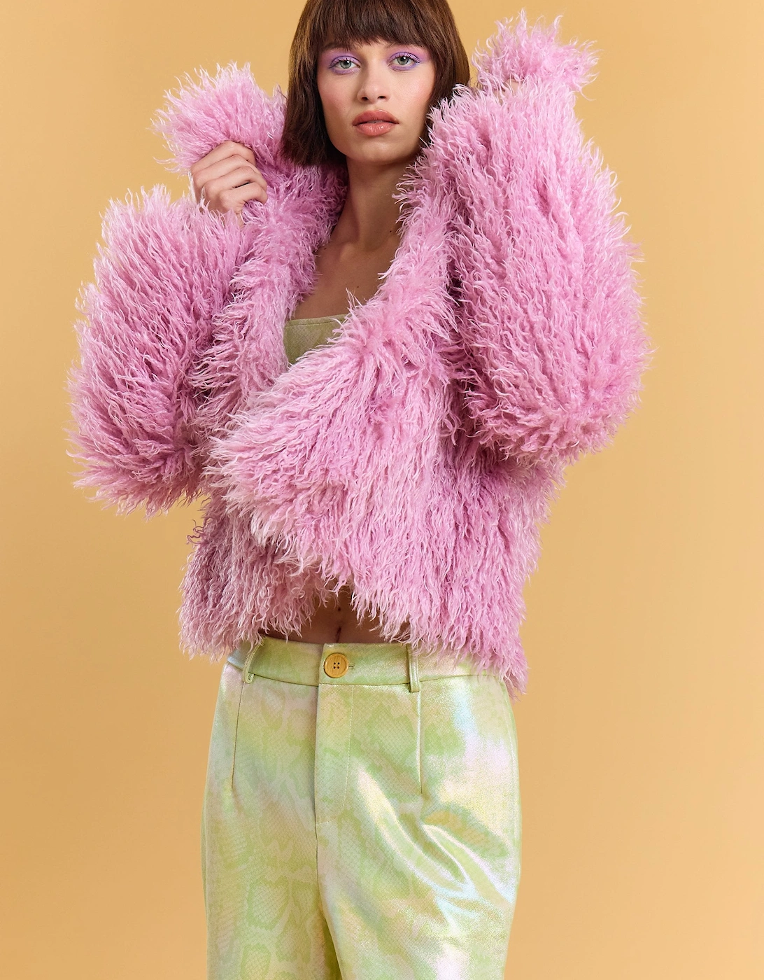 Pink Bamboo Lyocell Knitted Vegan Faux Shearling Jacket, 5 of 4
