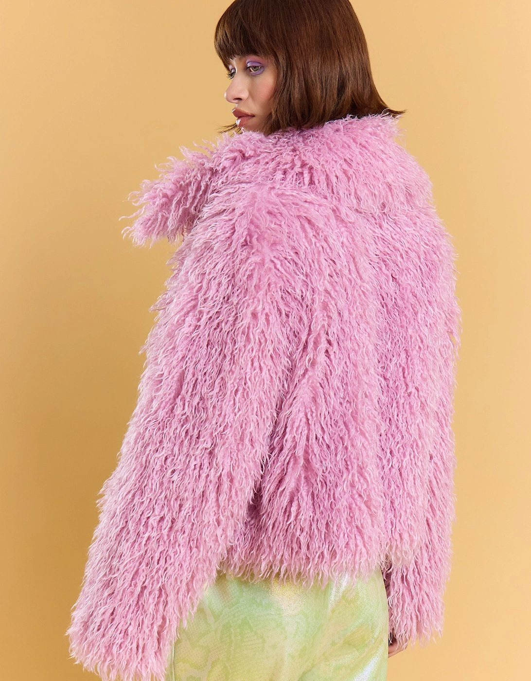Pink Bamboo Lyocell Knitted Vegan Faux Shearling Jacket