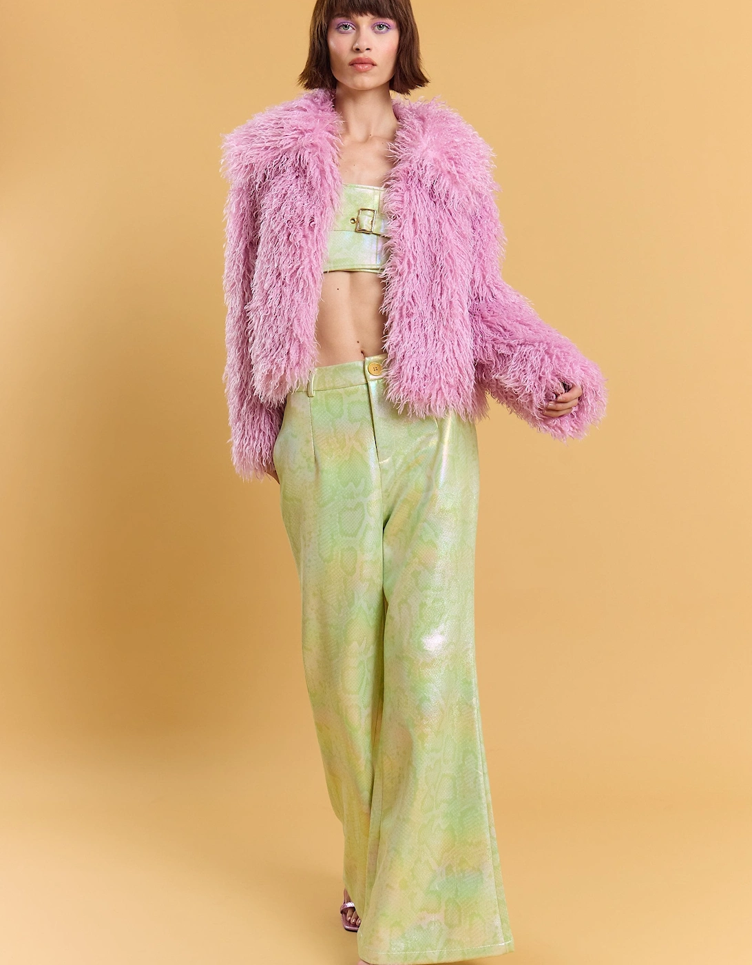 Pink Bamboo Lyocell Knitted Vegan Faux Shearling Jacket