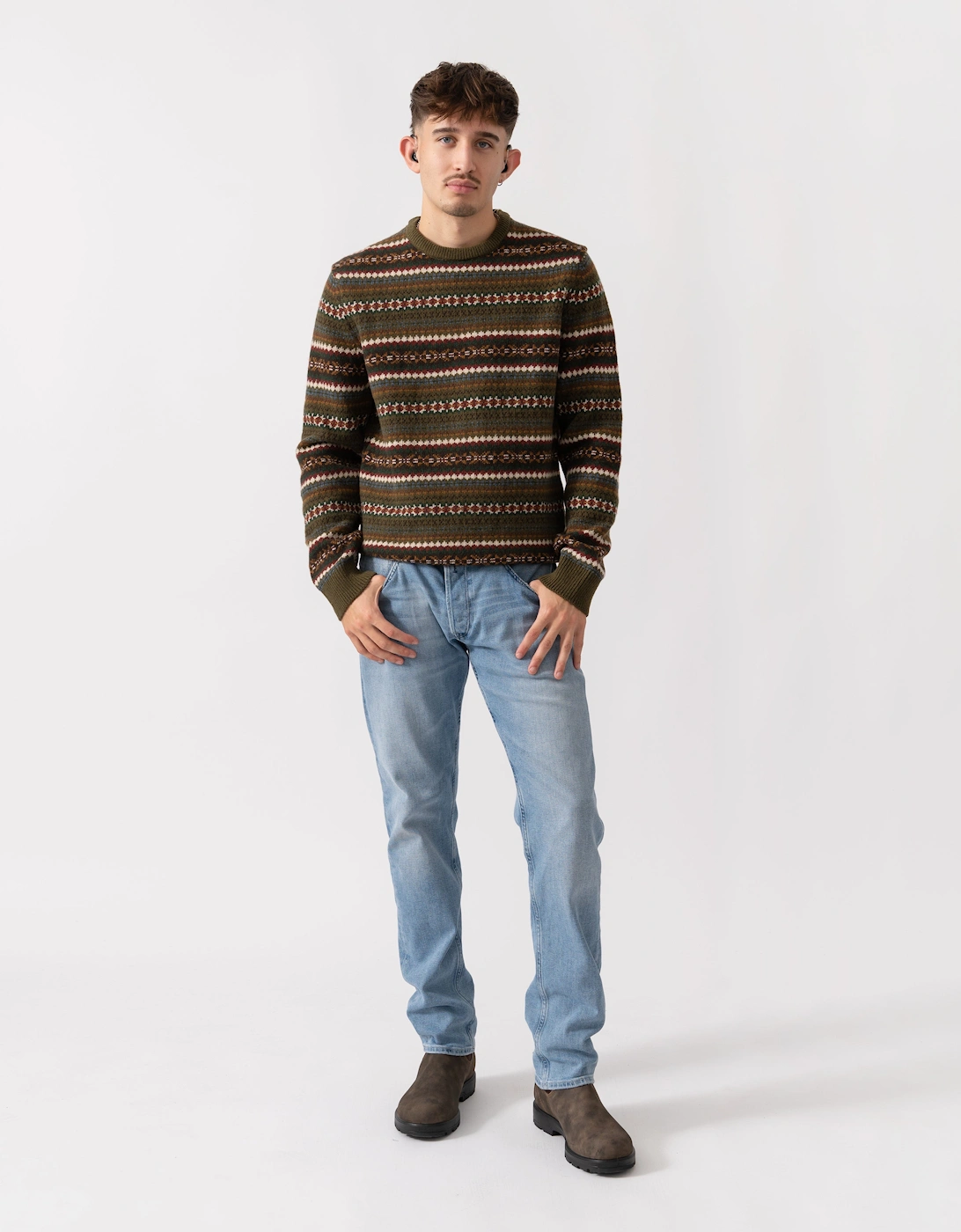 Mens Fair Isle Crew Neck Jumper - 360 Country Green