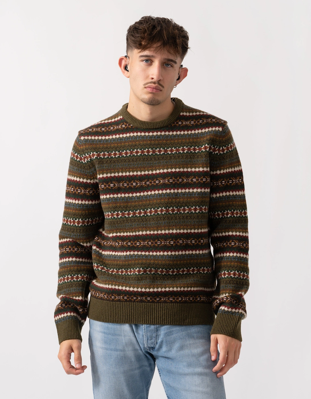 Mens Fair Isle Crew Neck Jumper - 360 Country Green, 6 of 5