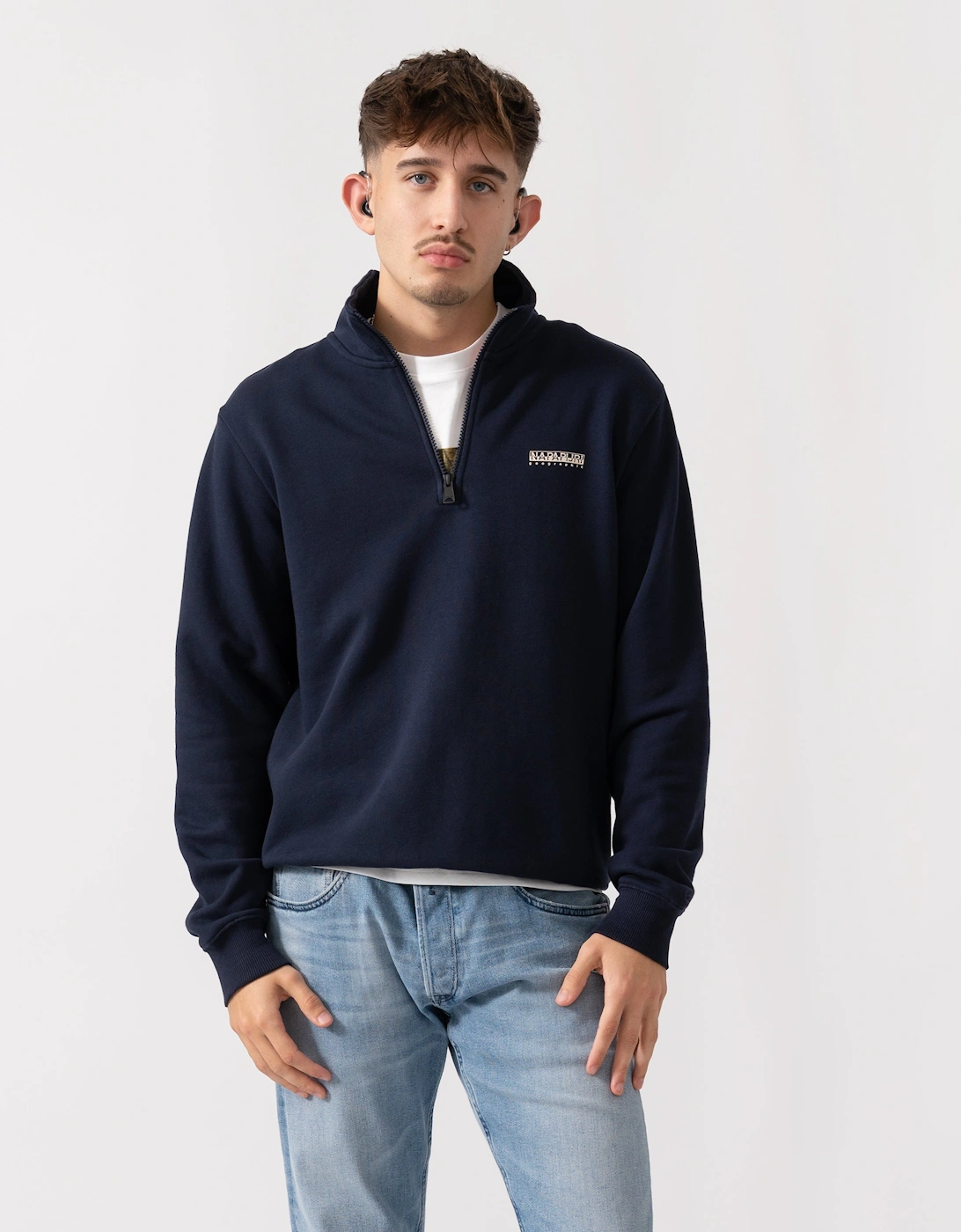 Small Box Mens Half Zip Sweatshirt - Blue Marine 176, 6 of 5