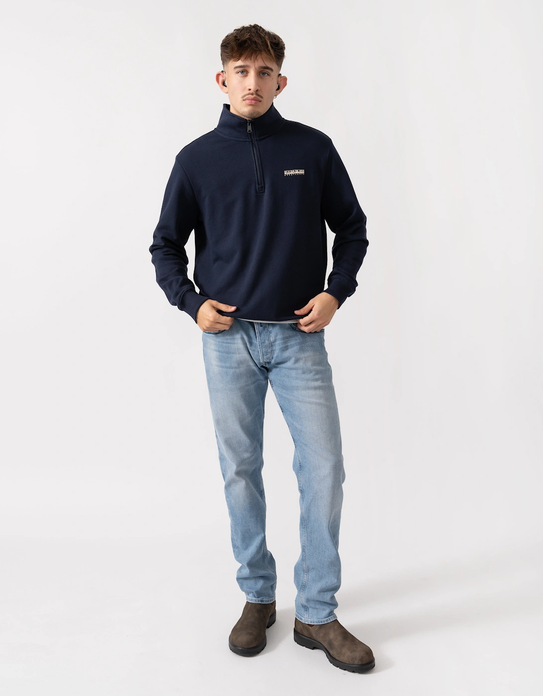 Small Box Mens Half Zip Sweatshirt - Blue Marine 176