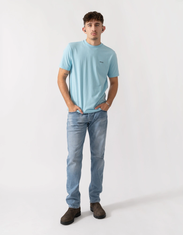BOSS Green Tee Mens Stretch Cotton T-Shirt with Contrast Logo - Light/Pastel Blue 455
