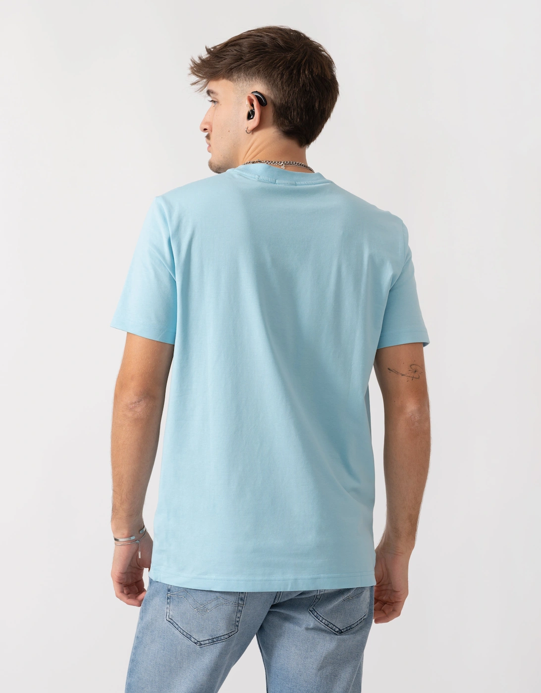 BOSS Green Tee Mens Stretch Cotton T-Shirt with Contrast Logo - Light/Pastel Blue 455