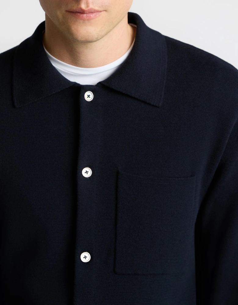 Button Through Polo Cardigan 78 Navy