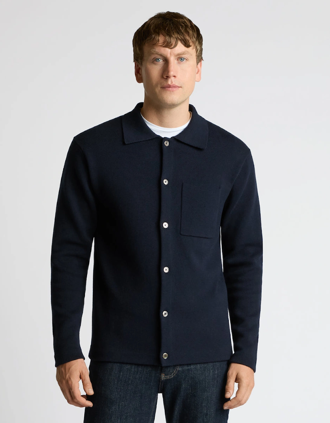 Button Through Polo Cardigan 78 Navy