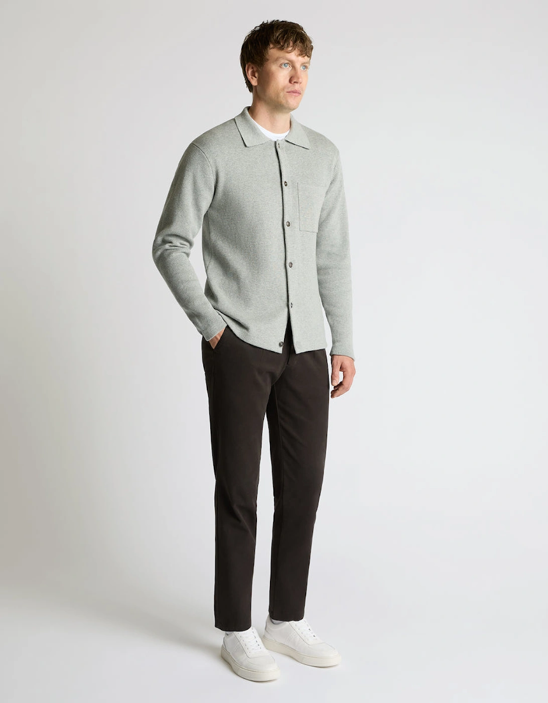 Button Through Polo Cardigan 03 Grey
