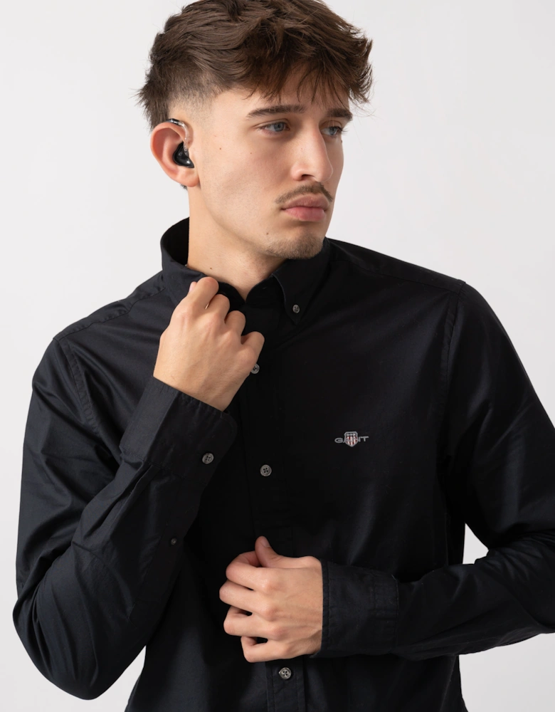 Mens Slim Fit Long Sleeve Poplin Shirt - 5 Black