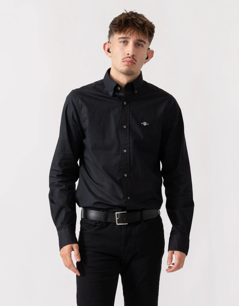 Mens Slim Fit Long Sleeve Poplin Shirt - 5 Black