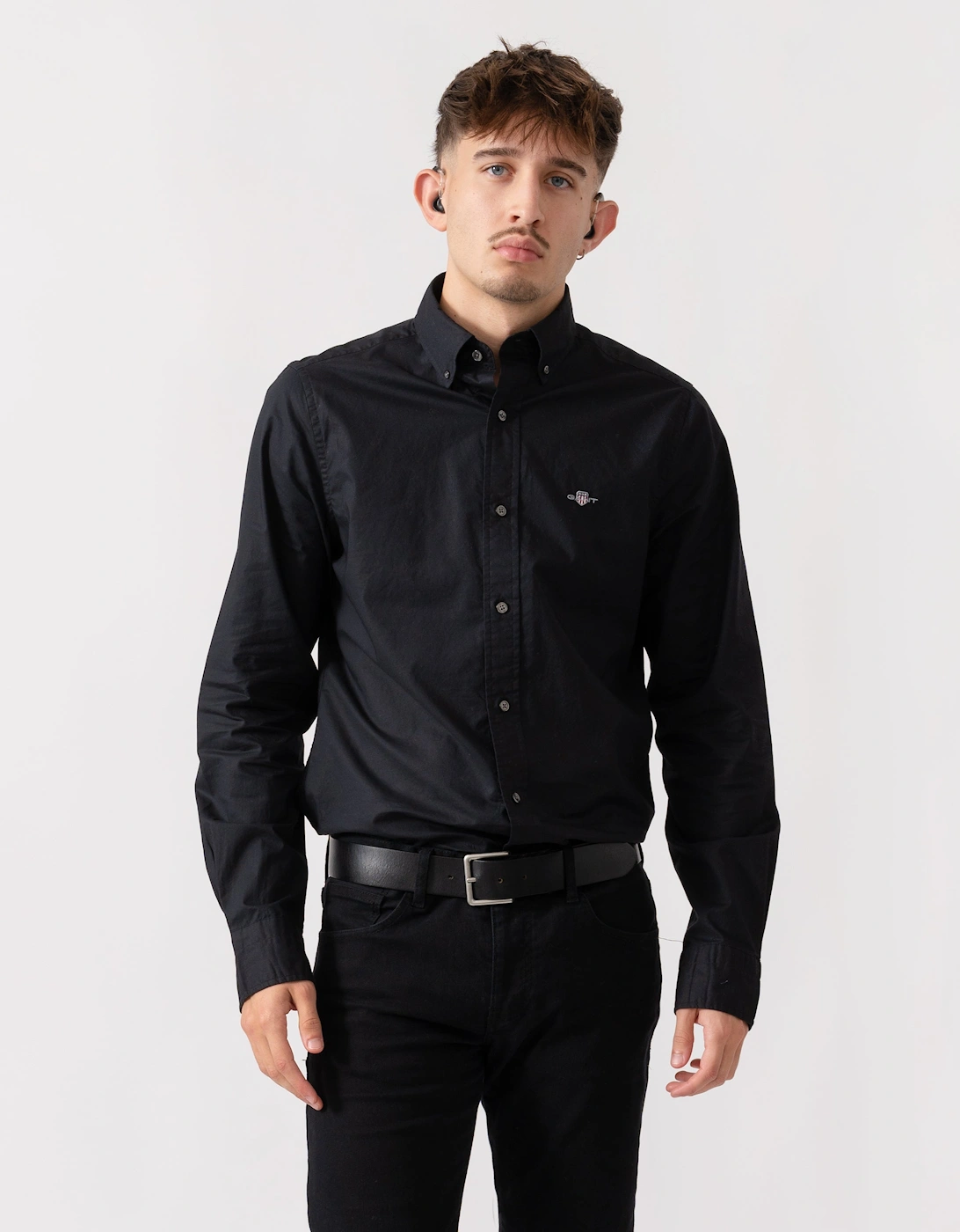 Mens Slim Fit Long Sleeve Poplin Shirt - 5 Black, 5 of 4