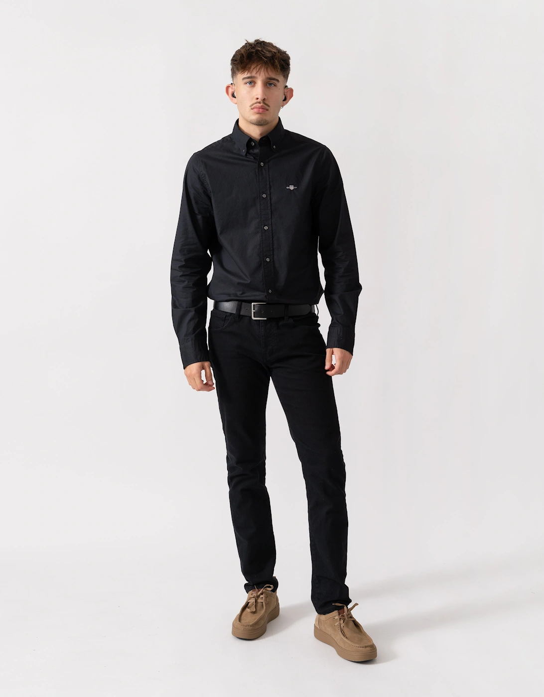 Mens Slim Fit Long Sleeve Poplin Shirt - 5 Black