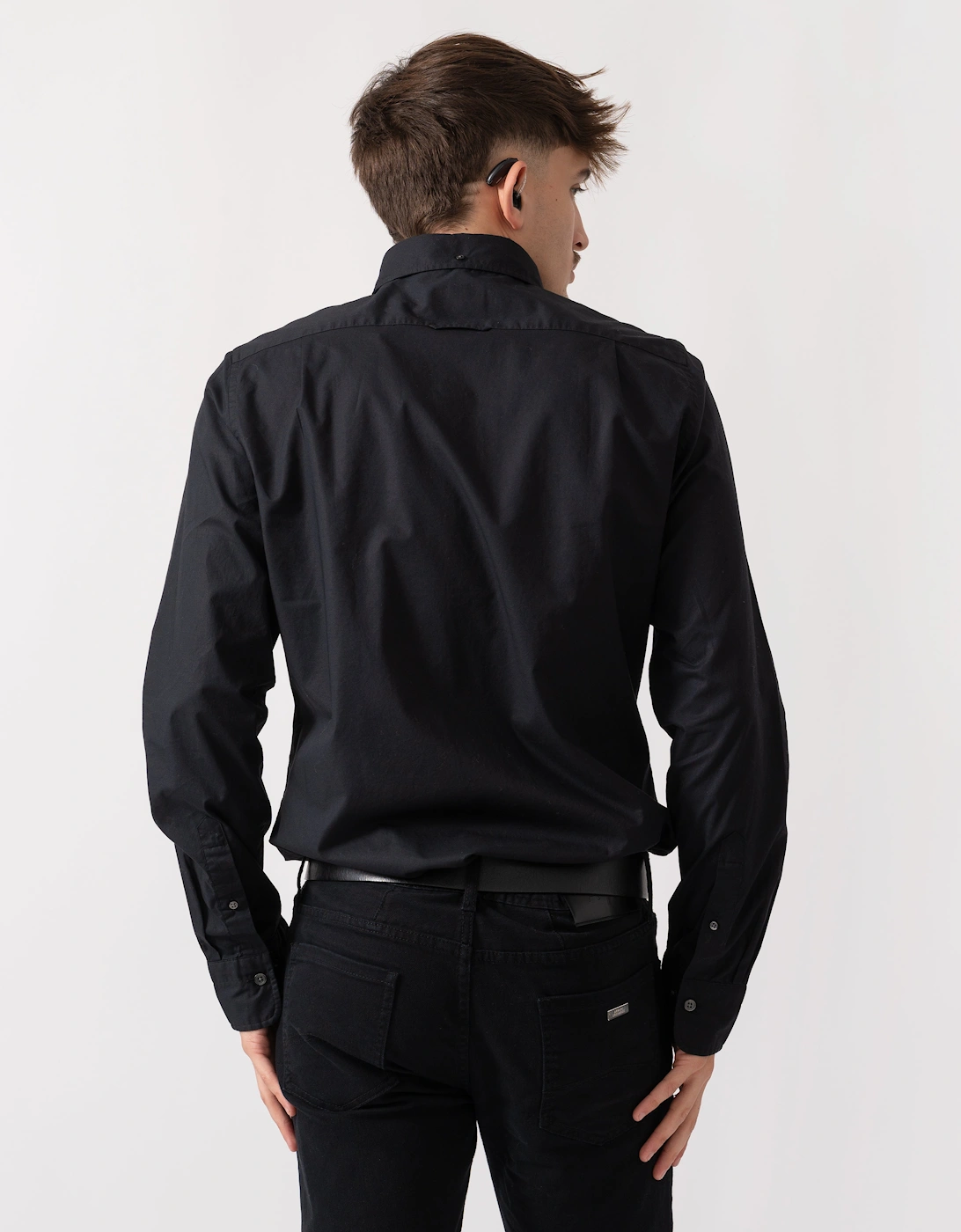 Mens Slim Fit Long Sleeve Poplin Shirt - 5 Black