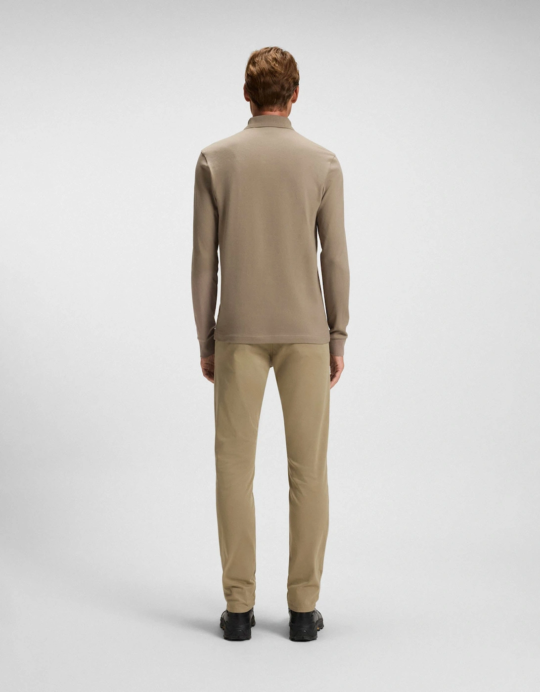 BOSS Orange Passerby Mens Long Sleeve Stretch-Cotton Polo Shirt with Logo Patch - Open Green 346