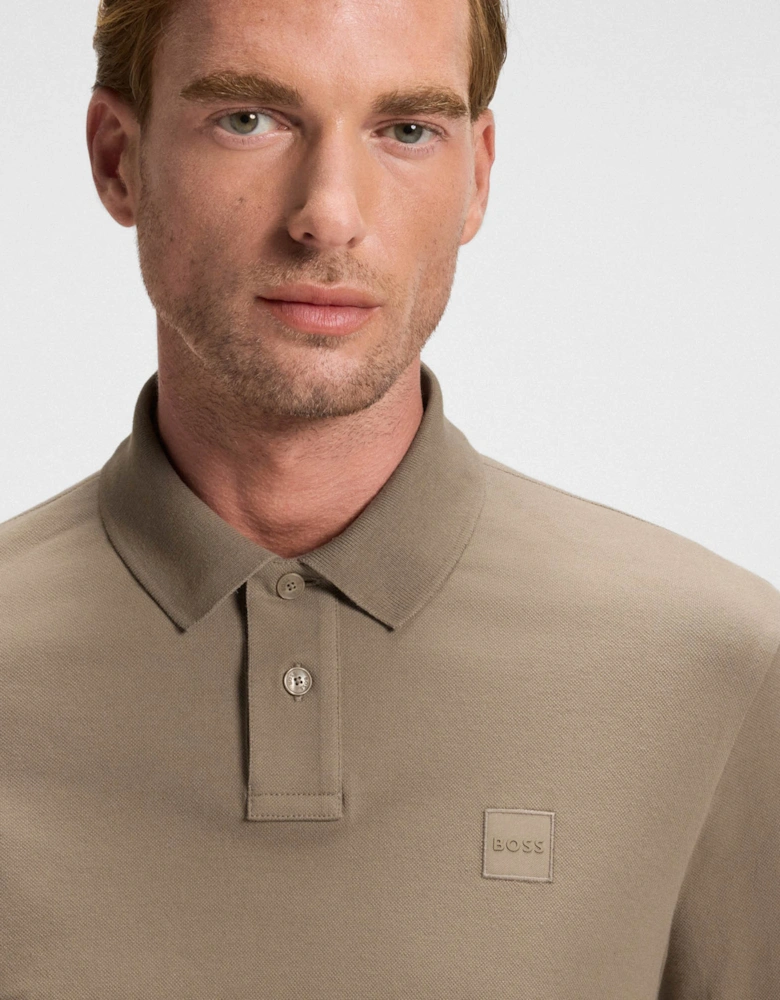 BOSS Orange Passerby Mens Long Sleeve Stretch-Cotton Polo Shirt with Logo Patch - Open Green 346