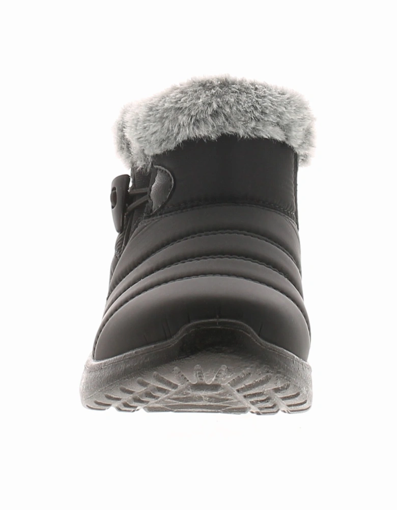 Womens Ankle Boots Alma Plush Lining Faux Fur Trim Black UK Size