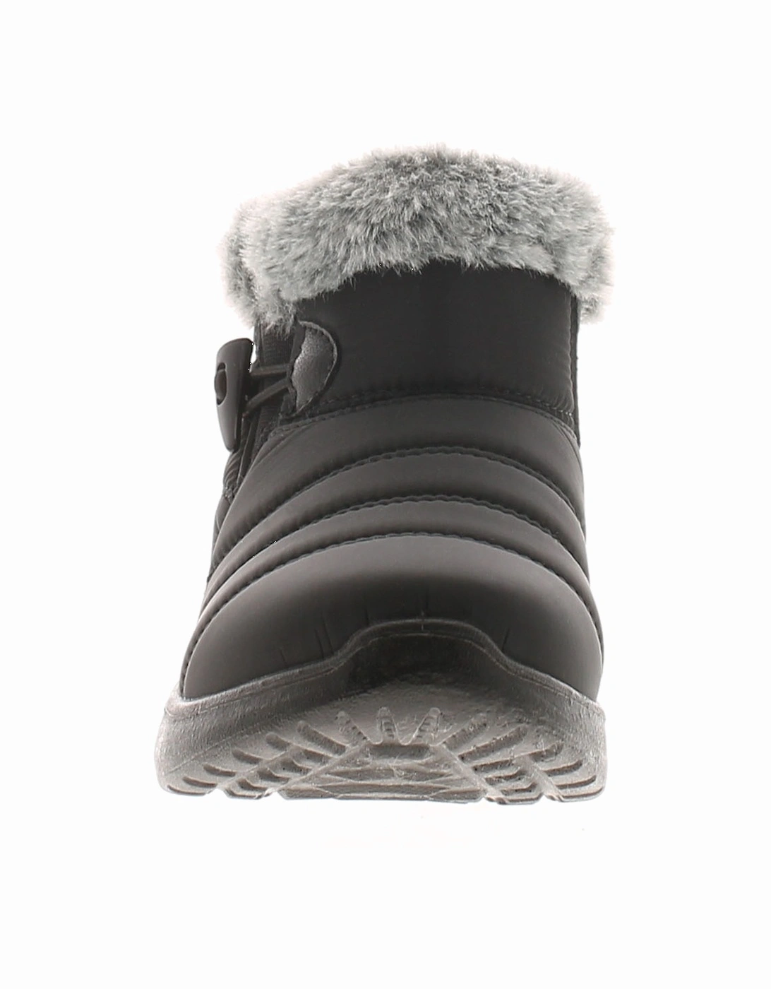 Womens Ankle Boots Alma Plush Lining Faux Fur Trim Black UK Size