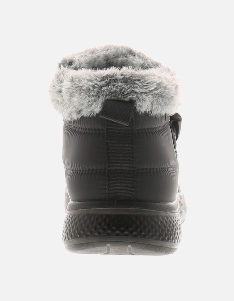 Womens Ankle Boots Alma Plush Lining Faux Fur Trim Black UK Size