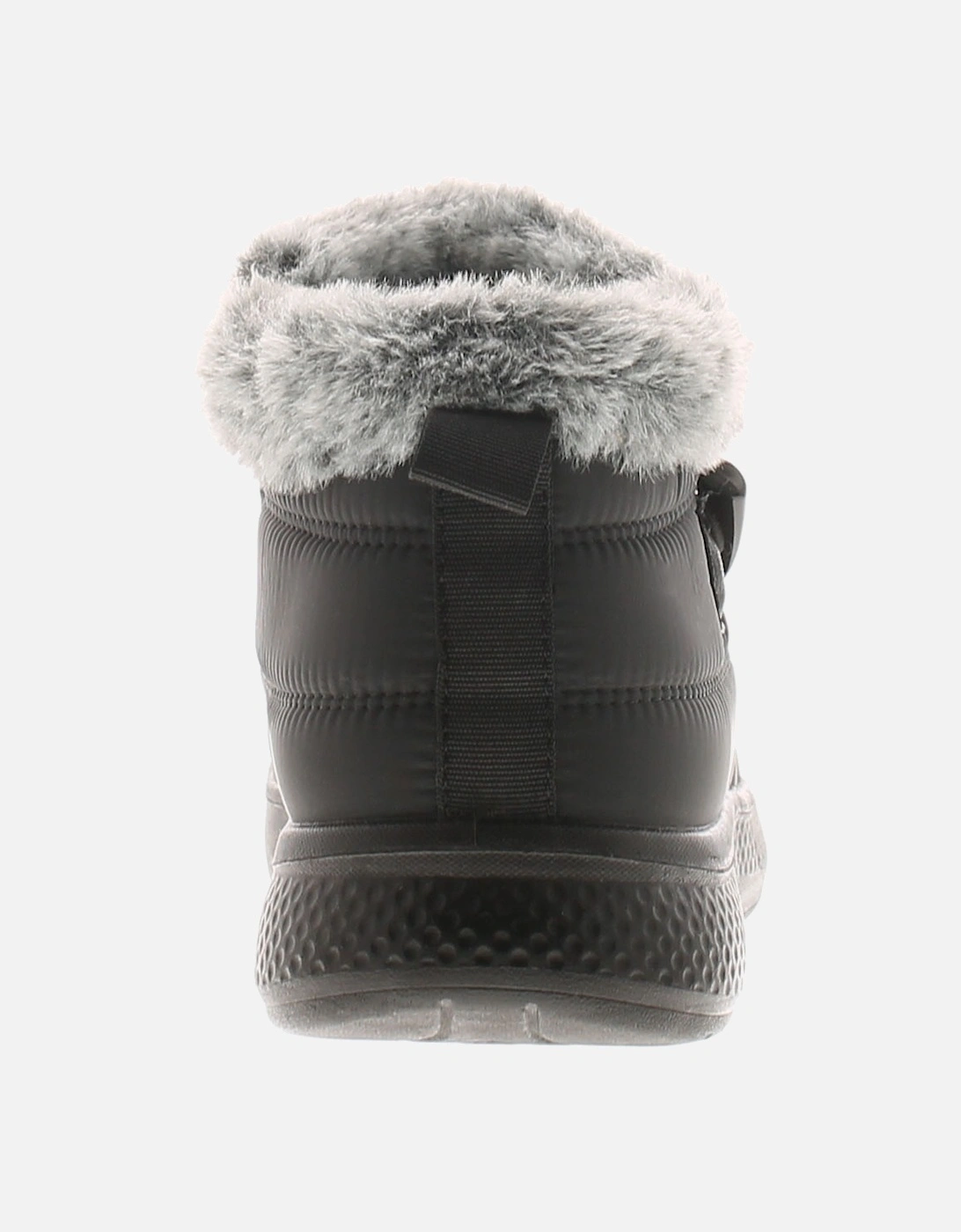 Womens Ankle Boots Alma Plush Lining Faux Fur Trim Black UK Size