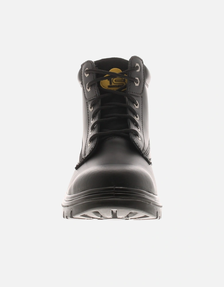 Mens Safety Boots Build Lace Up Coated Leather Black UK Size