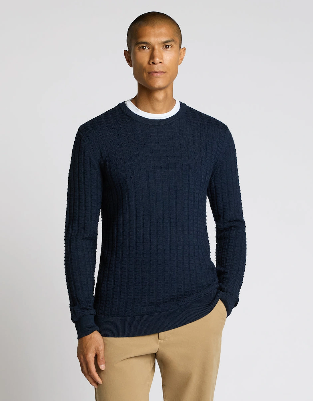 Crew Neck Waffle Knit 78 Navy
