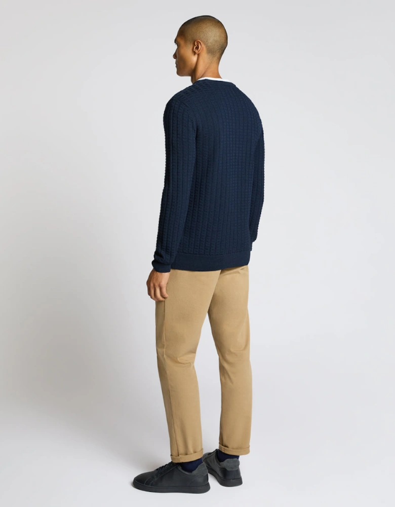 Crew Neck Waffle Knit 78 Navy