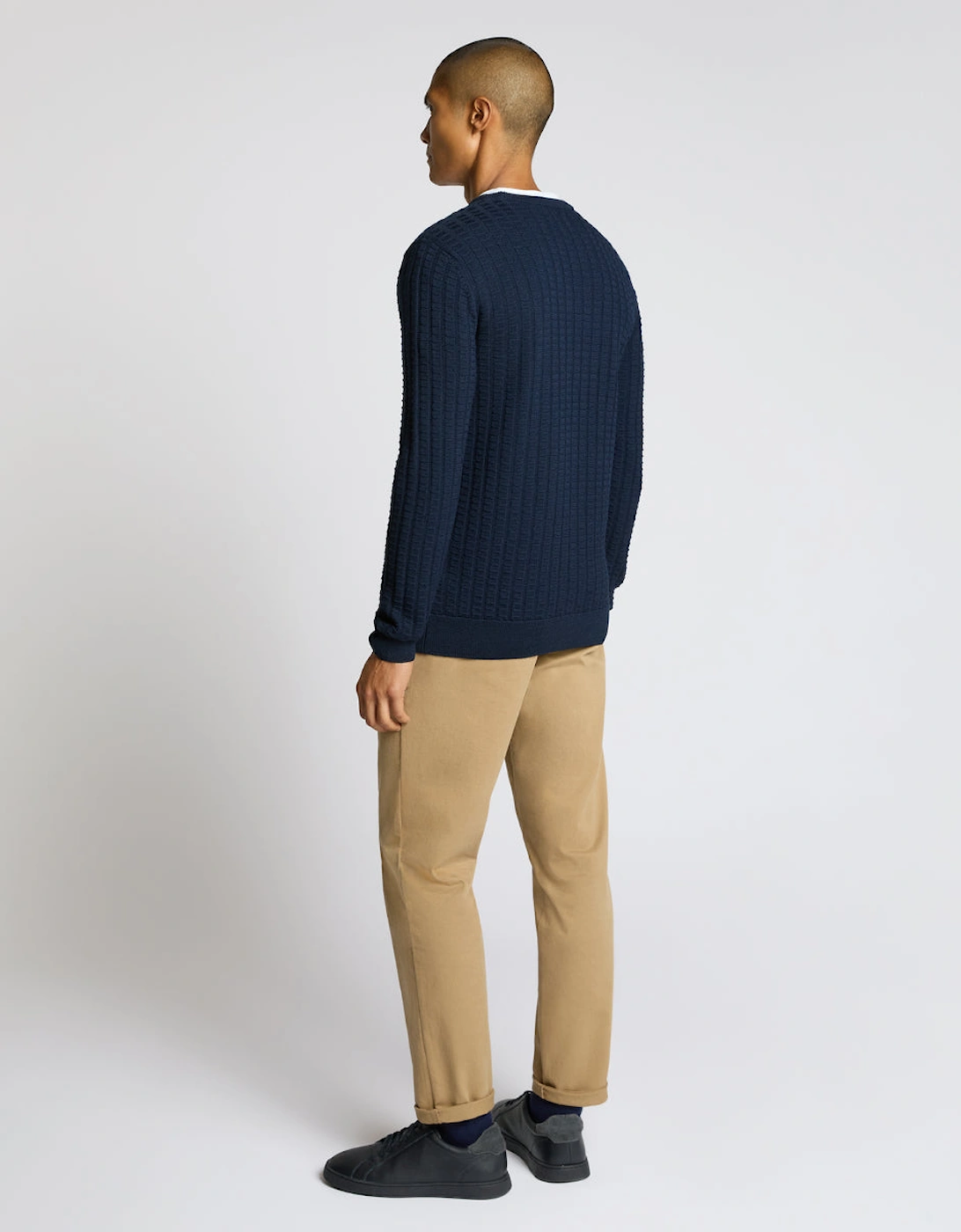 Crew Neck Waffle Knit 78 Navy