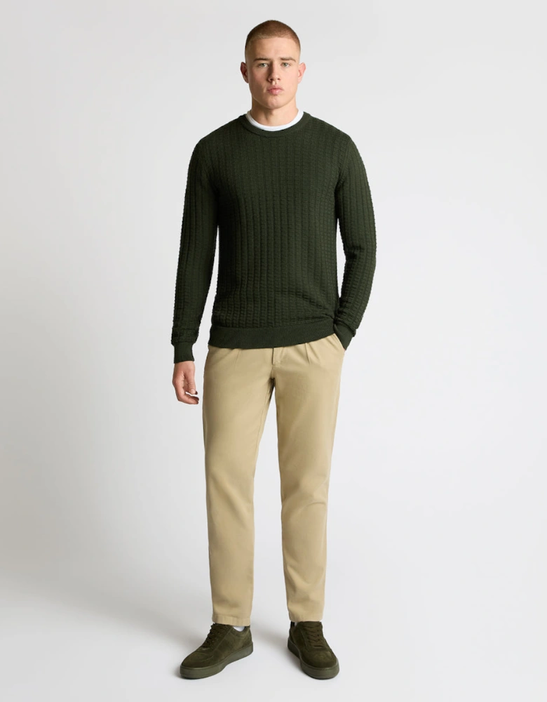 Crew Neck Waffle Knit 36 Green