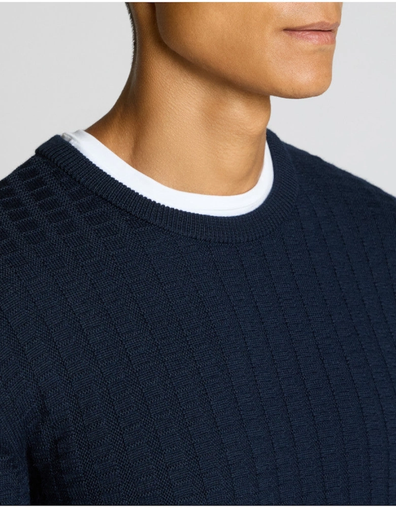 Crew Neck Waffle Knit 78 Navy
