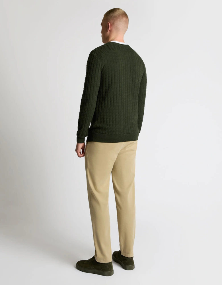 Crew Neck Waffle Knit 36 Green