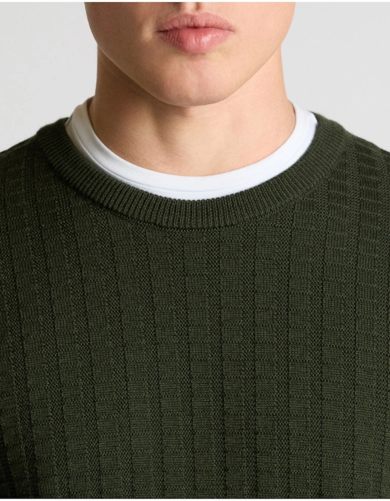Crew Neck Waffle Knit 36 Green
